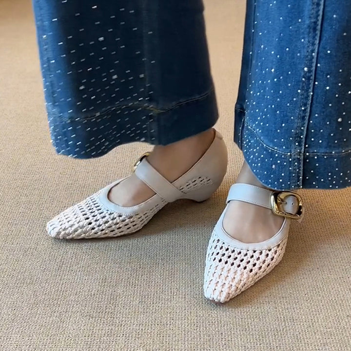 Dame Elegant Flettet Mary Jane Ballerinaer med Dekorativt Spændedetalje Stilla