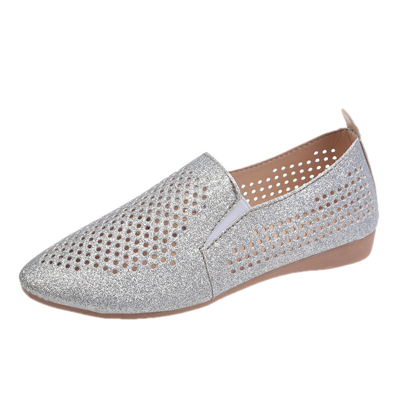 Dame elegante slippers med glitrende overflade og åndbare perforeringer Stilla