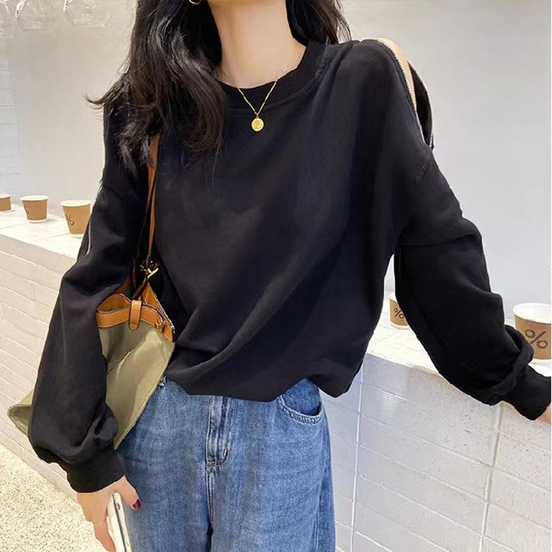 Kvindernes afslappede oversized pullover med åbne skuldre og moderne design