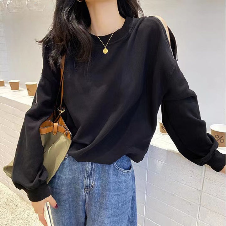 Kvindernes afslappede oversized pullover med åbne skuldre og moderne design