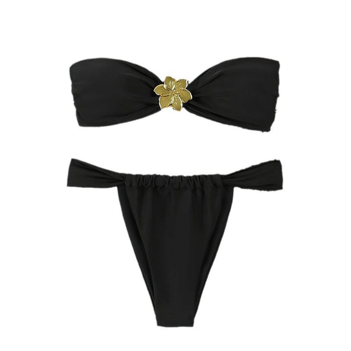 Damer Elegant Bandeau-Bikini med floralt accent Skovae