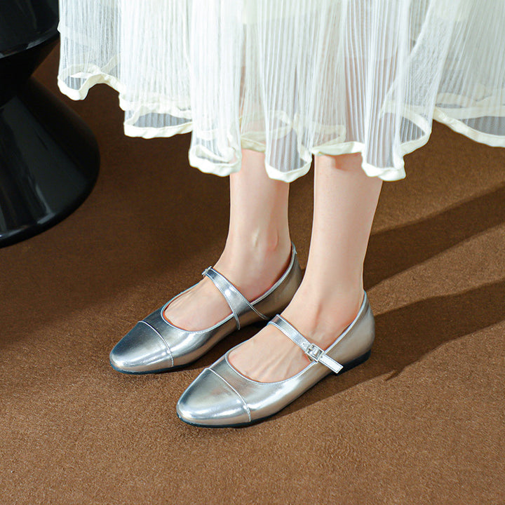 Femme Elegante Mary Jane Ballerinas med Metallic-Accent Stilla