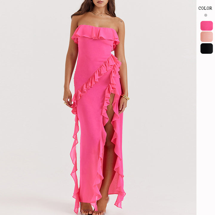 Kvinders Off-Shoulder Maxi Kjole med Volanger og Slids Stilla