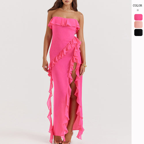 Kvinders Off-Shoulder Maxi Kjole med Volanger og Slids Stilla