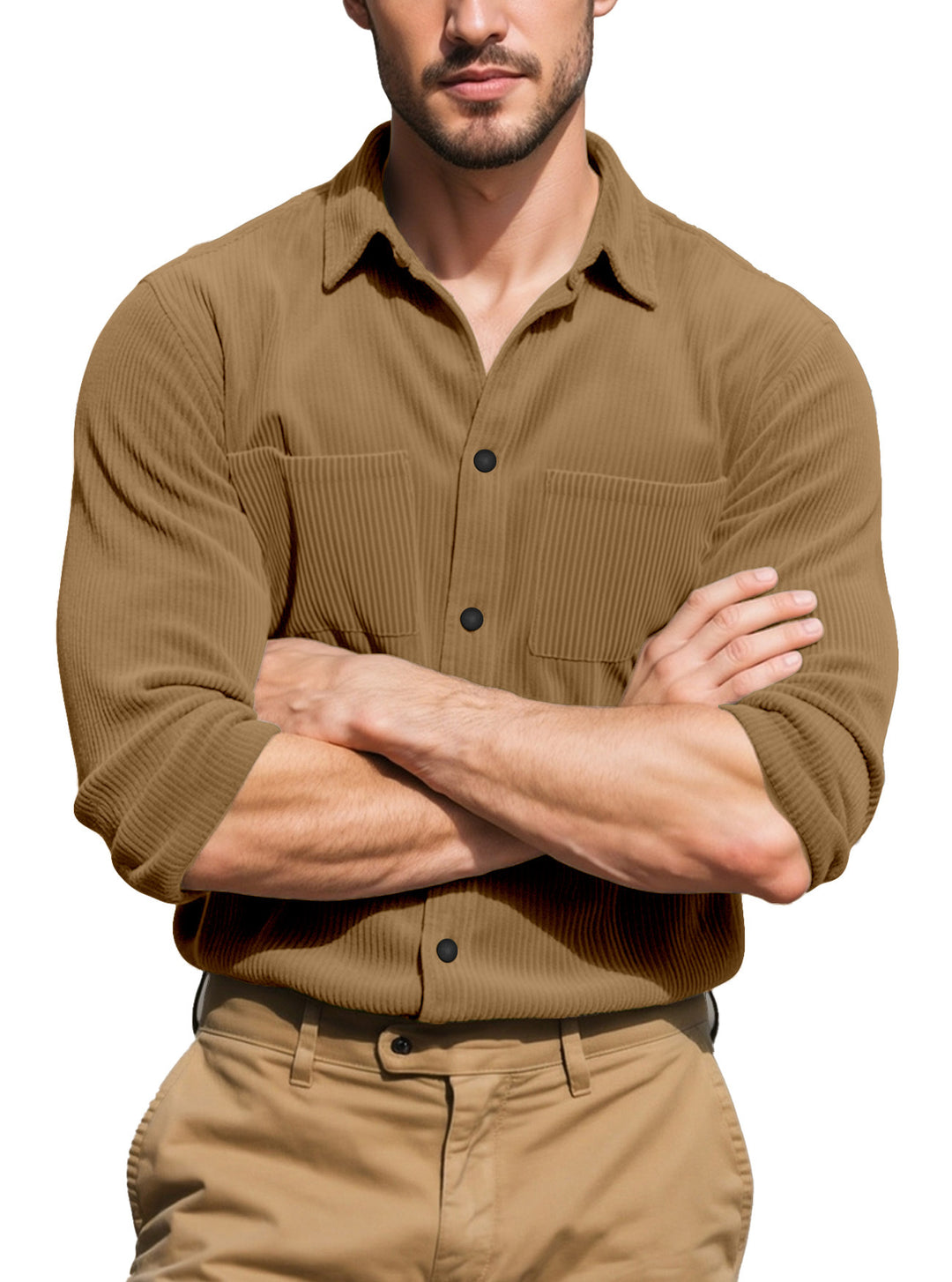 Herren nan quilted cord overshirt jacket with visible button placket and breast piped pockets Skovae