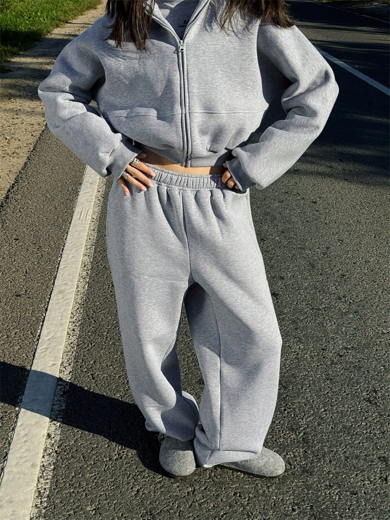 Kvinders afslappede cropped sweatjakke og komfortable joggingbukser sæt Skovae