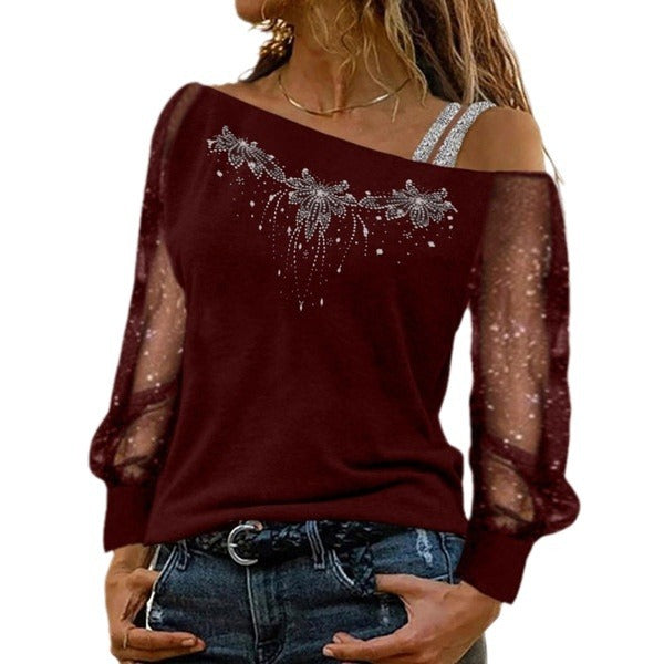 Dame Off-Shoulder Dekoreret Sweatshirt Top Stilla
