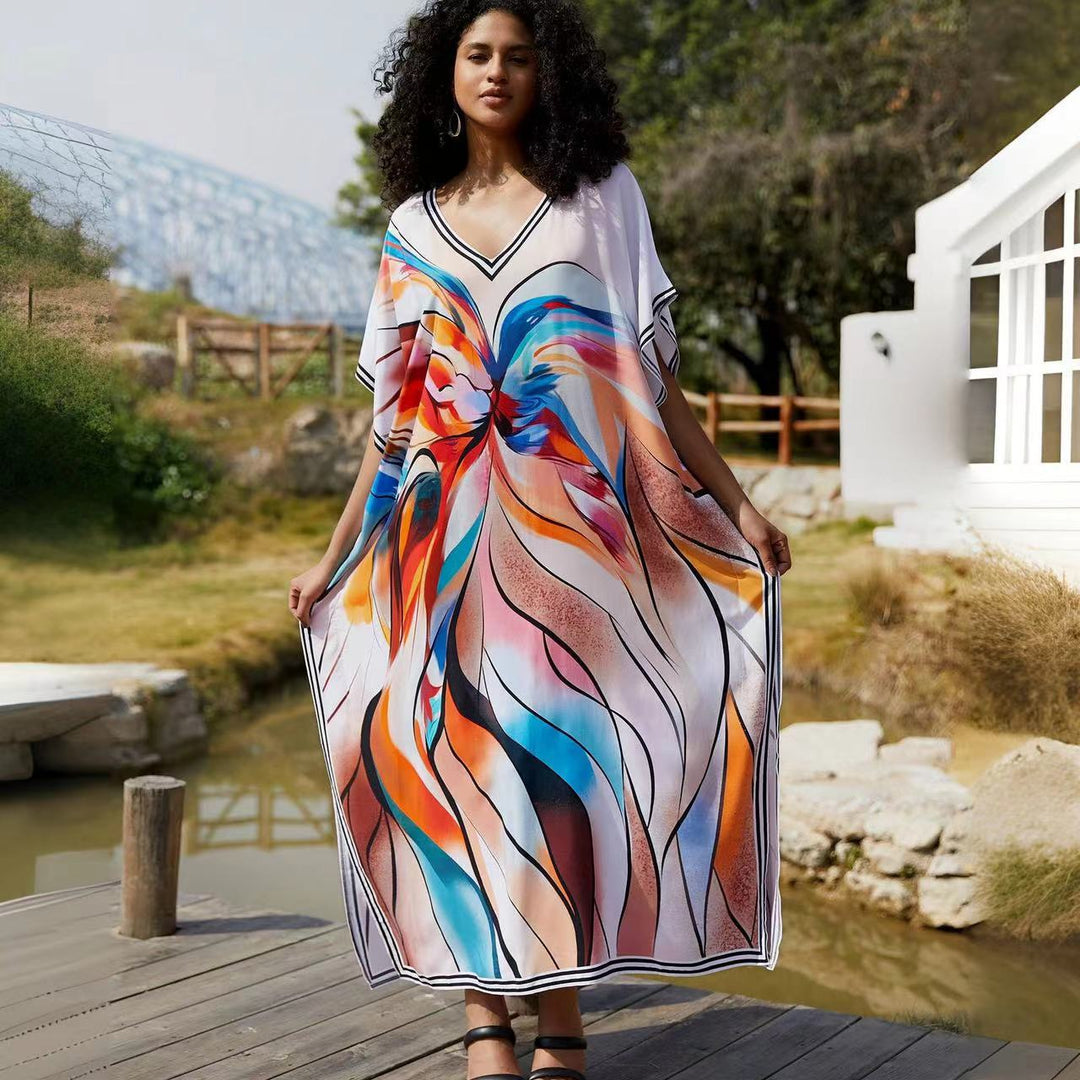 Dame Kaftan med attraktivt snit og livligt design Stilla