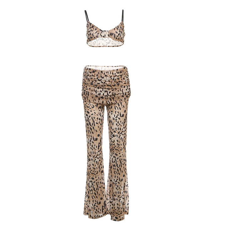 Dame sæt bestående af crop-top og palazzo-bukser i leo-print Stilla