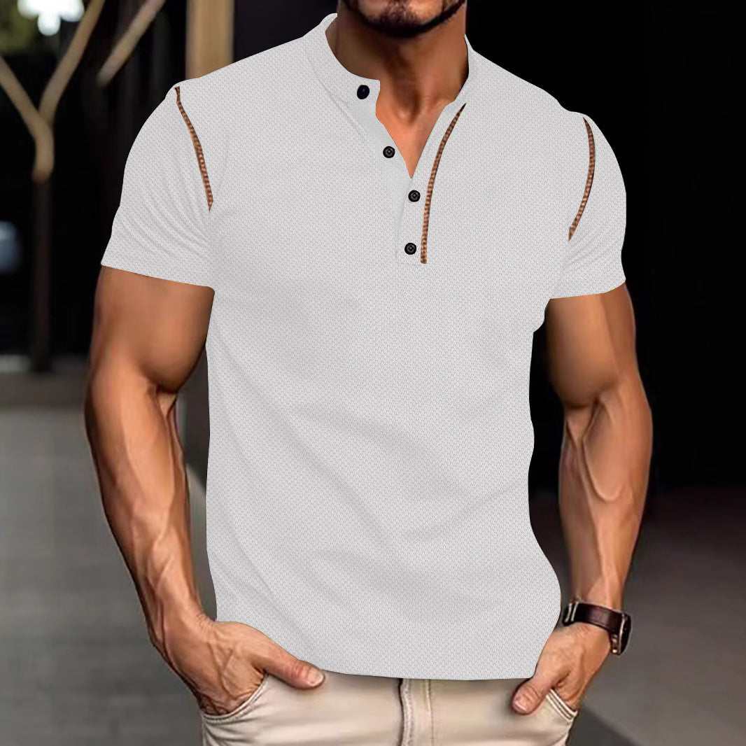 Herrer nan tilpasset struktur polo shirt med ståkrave og dekorativ paspel Skovae