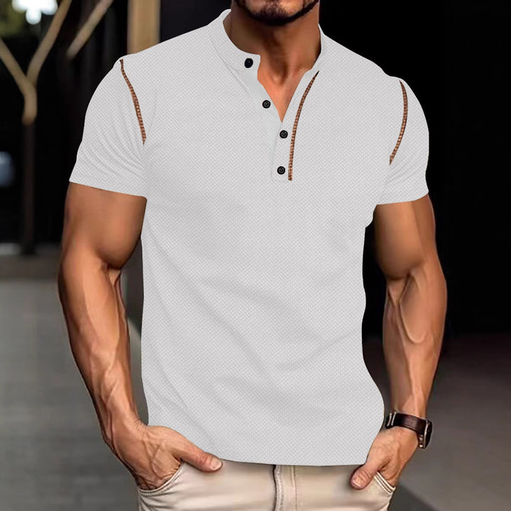 Herrer nan tilpasset struktur polo shirt med ståkrave og dekorativ paspel Skovae