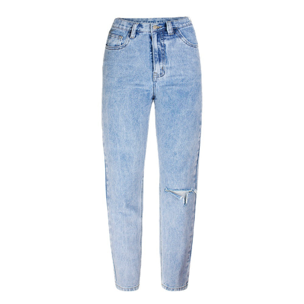 Dame High-Waist Jeans med frynset design Stilla