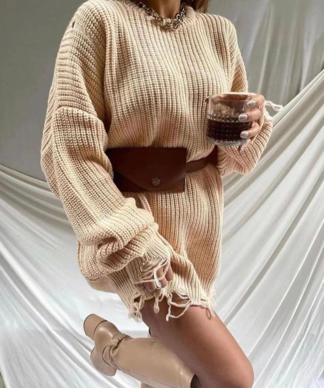 Dame Oversized Strikpullover med unikke ribstrukturer og moderigtige cut-outs Stilla