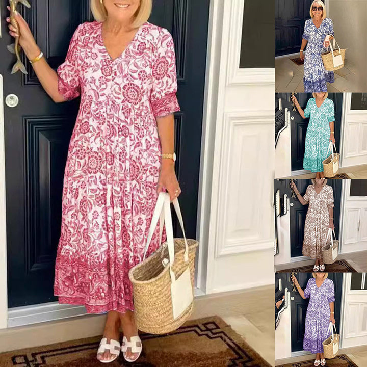 Dame Elegant Vintage Blomster Midi Kjole Stilla