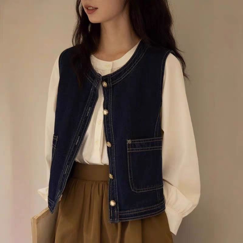 Kvinderne denimvest med perleknapper Stilla
