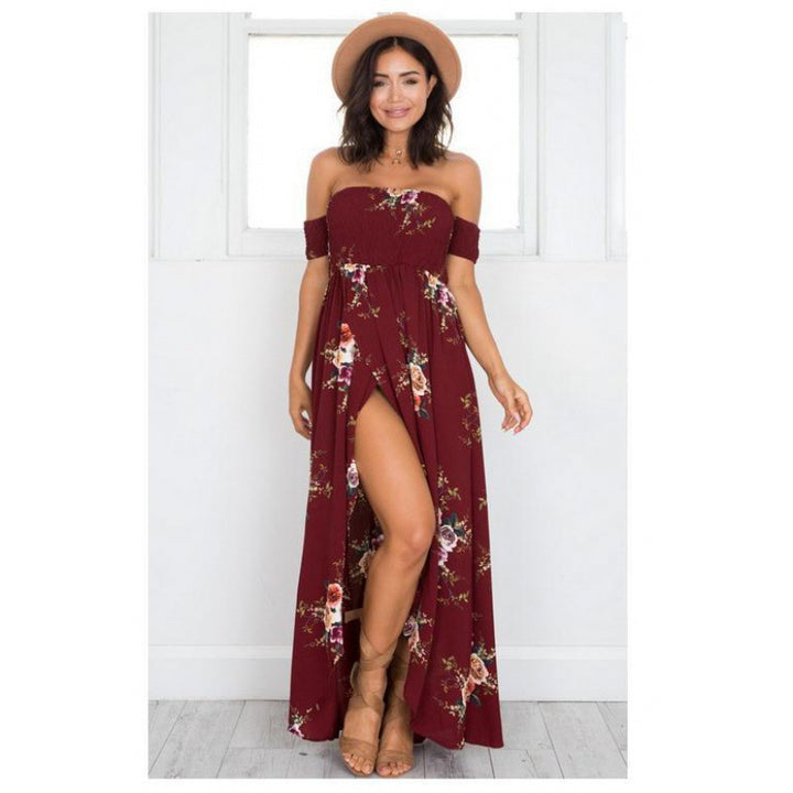 Kvinders maxikjole med off-the-shoulder design og blomster mønstre Stilla