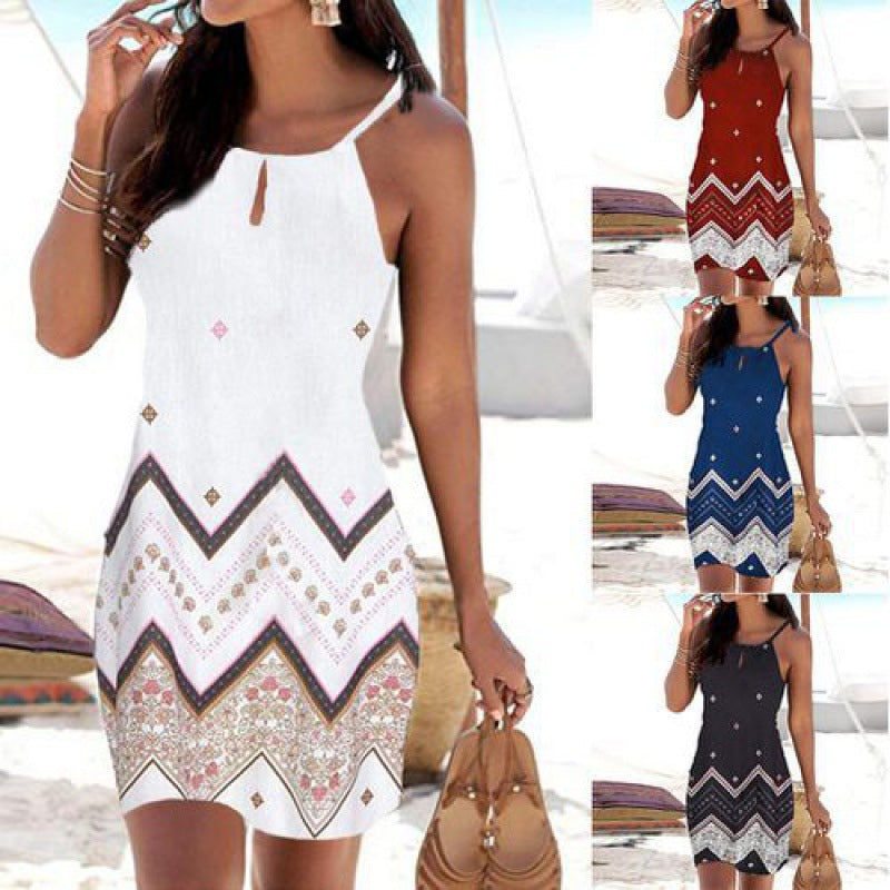 Dame sommer mini kjole med sofistikeret tribal print og justerbare stropper Stilla
