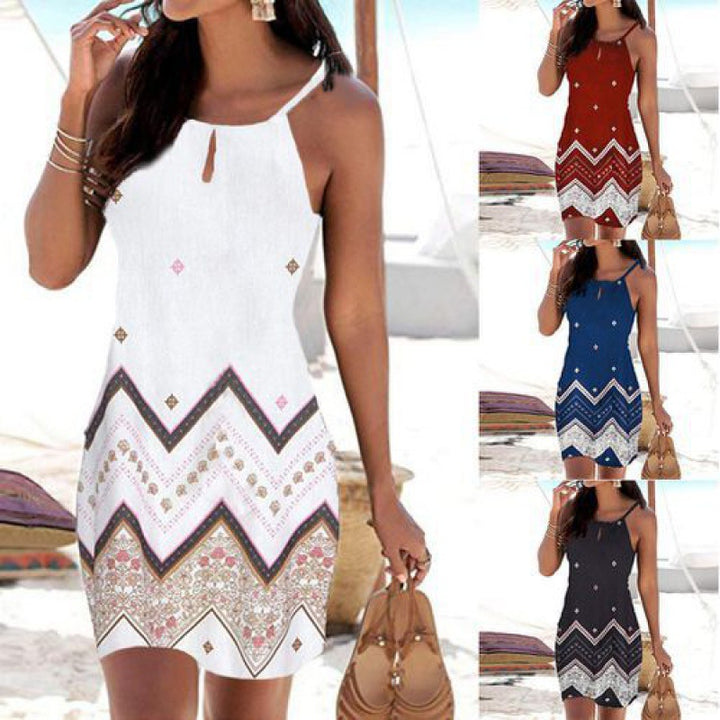 Dame sommer mini kjole med sofistikeret tribal print og justerbare stropper Stilla