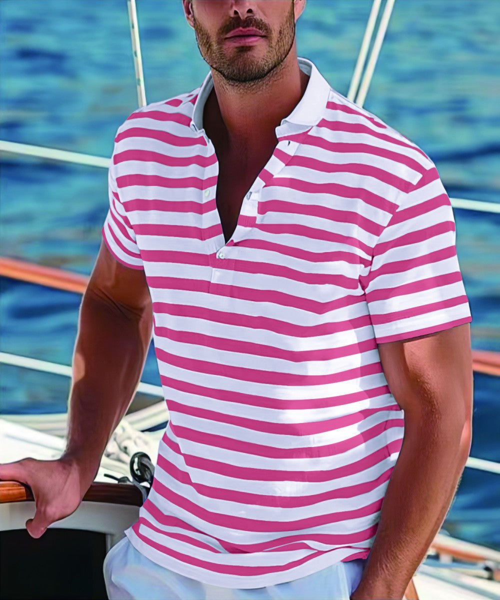 Herrer polo shirt med moderne nautisk stribe og kort stående krave Stilla