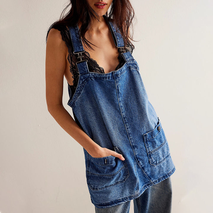 Dame jeans-ankerkjole med justerbare stropper og praktische lommer Stilla