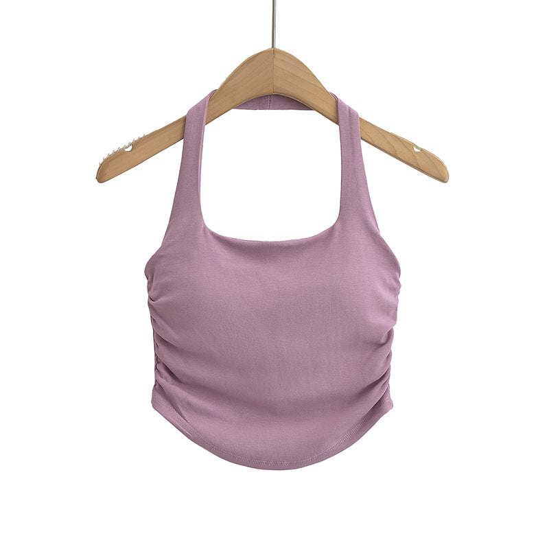 Dame Sporty Cropped Top med Scoop-Udskæring og Rynkede Detaljer Stilla