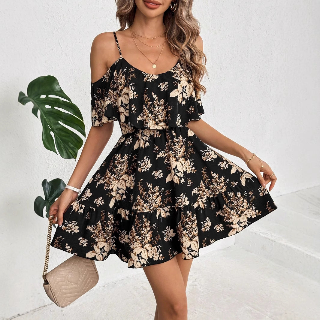 Dame Floral Off-Shoulder Rüschenkjole Stilla