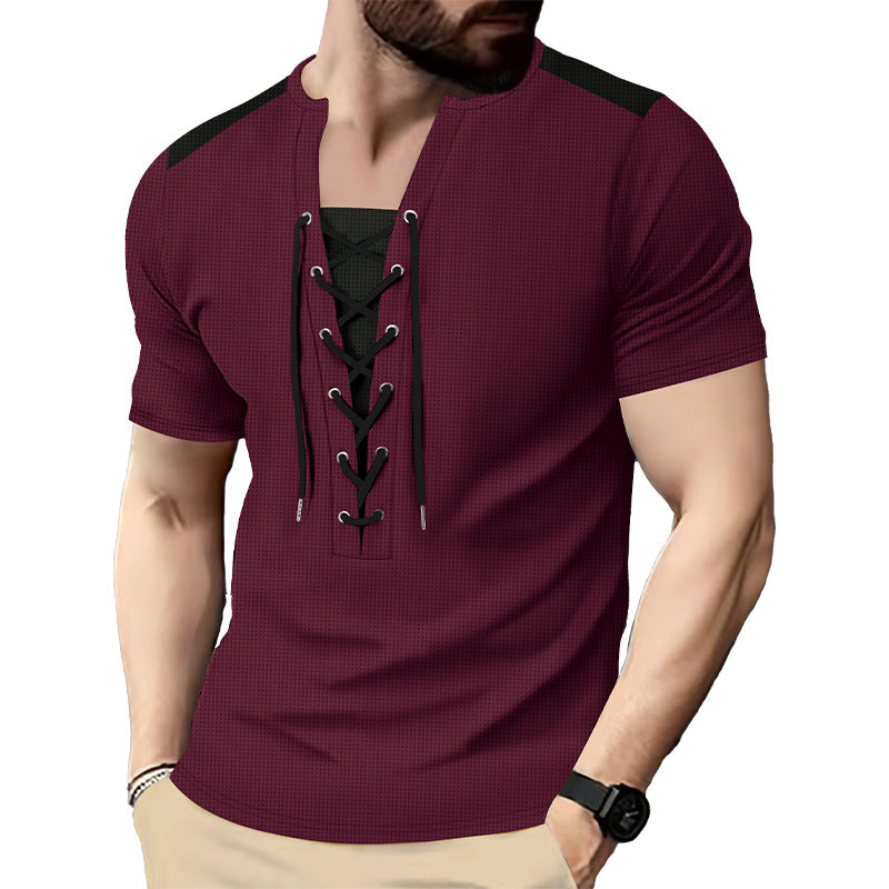 Herrer kortærmet Henley-shirt med moderne snøredesign Stilla