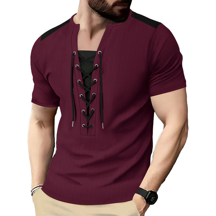 Herrer kortærmet Henley-shirt med moderne snøredesign Stilla