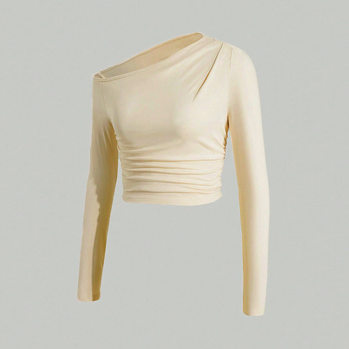 Kvindernes asymmetrisk langærmet crop top med let samlingseffekt Stilla