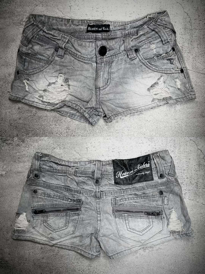 Dame trendy Jeans-Shorts med distressed detaljer Skovae