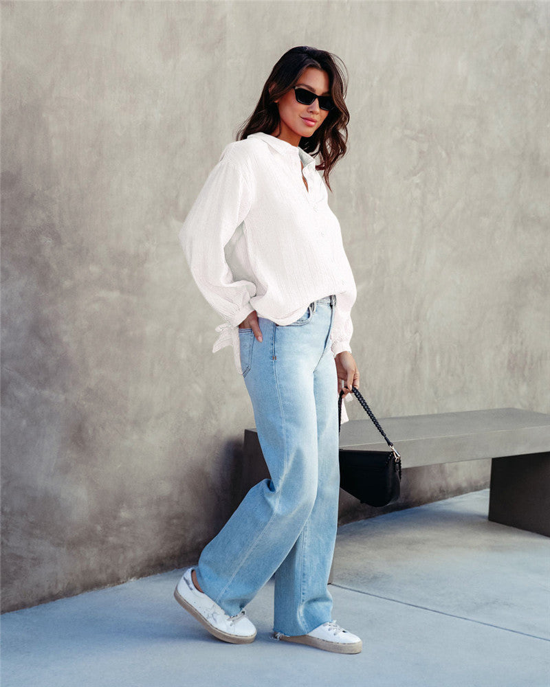 Dame casual bluse med knapper og brede ærmer Stilla
