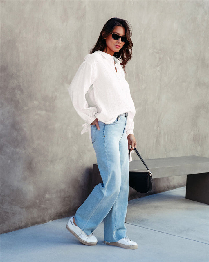 Dame casual bluse med knapper og brede ærmer Stilla