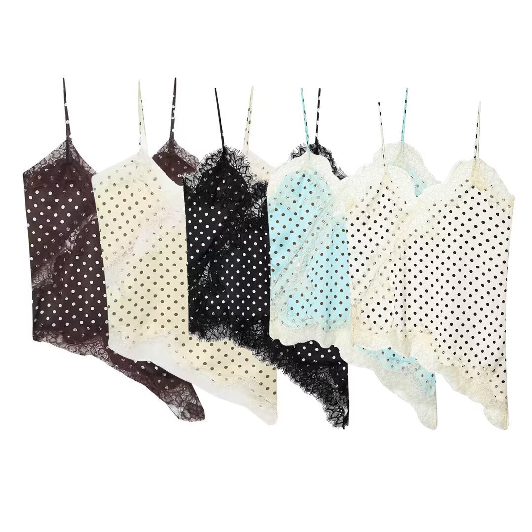 Dame-spids-camisole med asymmetrisk snit og elegante prikker Skovae