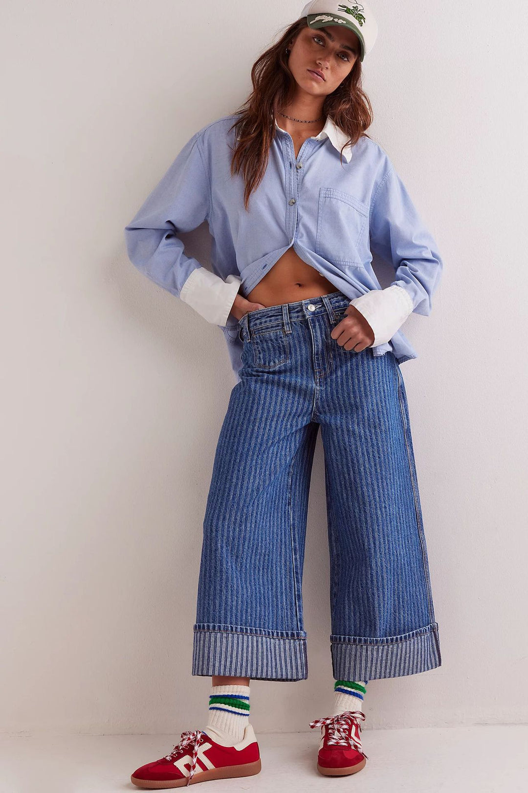 Damer elegante løstsiddende jeans med påsyede striber Skovae