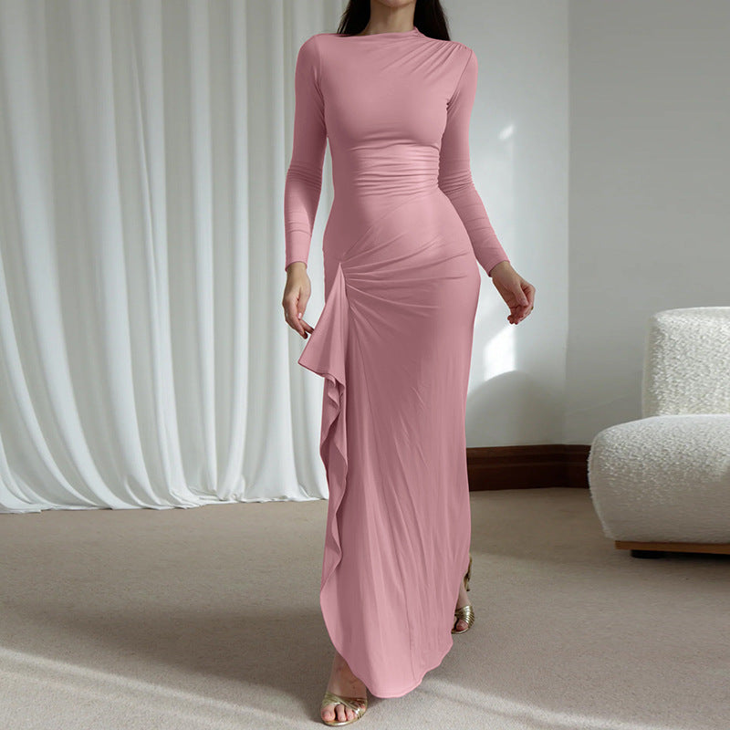 Damer Elegant Langærmet Maxikjole med asymmetrisk Snit og Raffineret Drapering Stilla