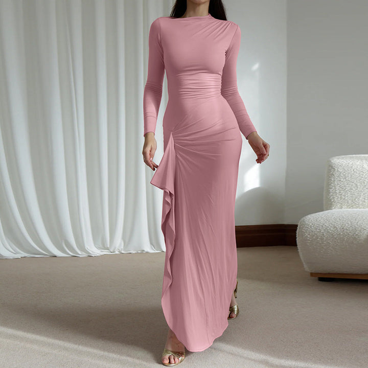 Damer Elegant Langærmet Maxikjole med asymmetrisk Snit og Raffineret Drapering Stilla