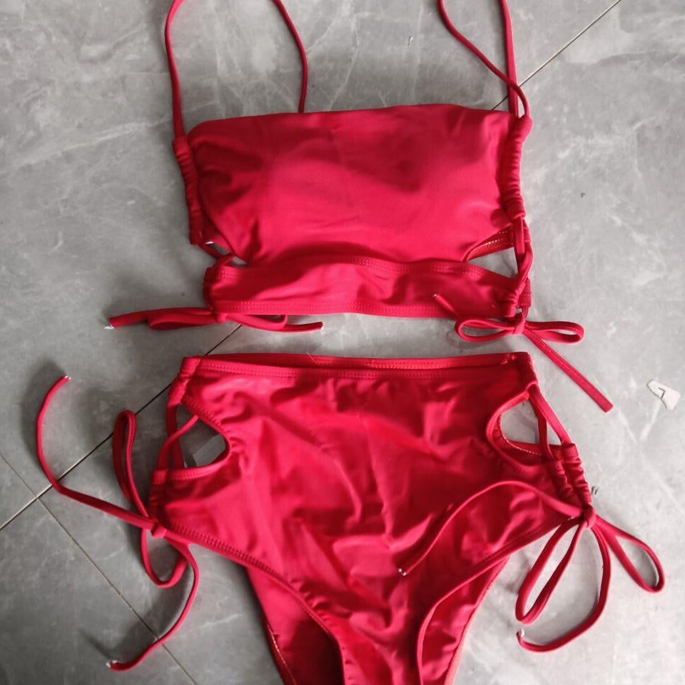 Dame bikini-sæt med høj talje og moderigtigt knudedetail Skovae