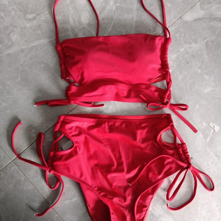 Dame bikini-sæt med høj talje og moderigtigt knudedetail Skovae