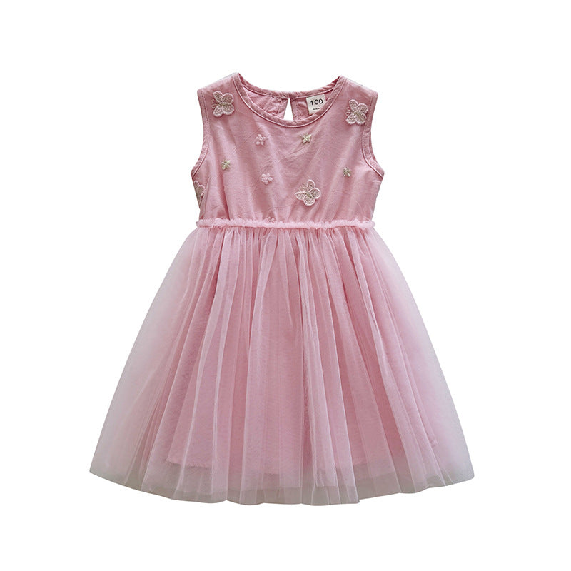 Pige Elegant Broderet Tyllkjole Stilla