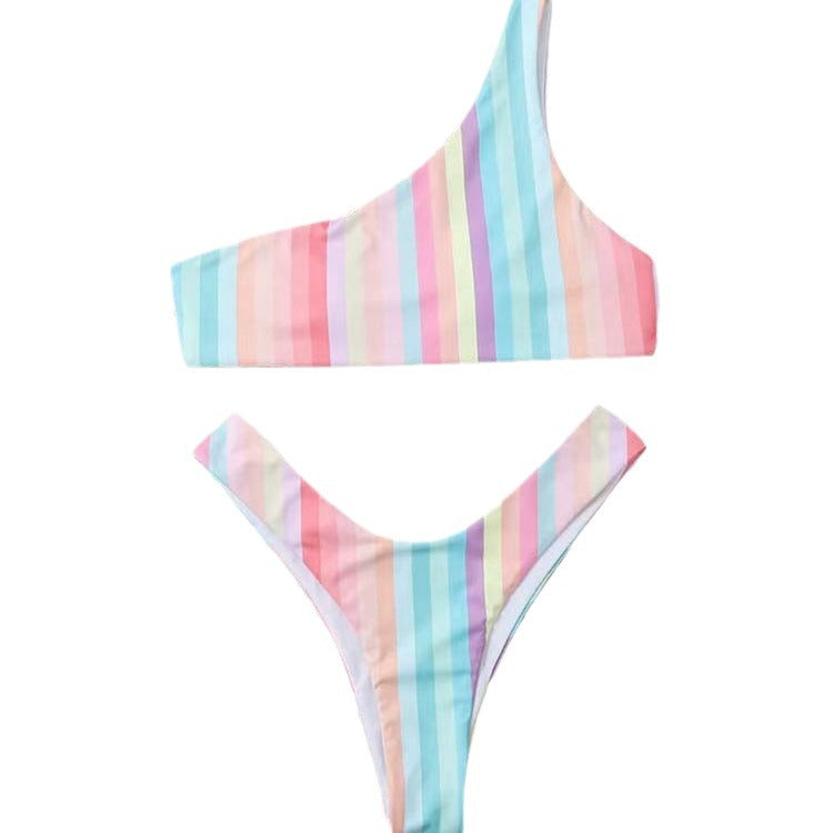 Dame En-Skulder Stribet Bikini Sæt Stilla