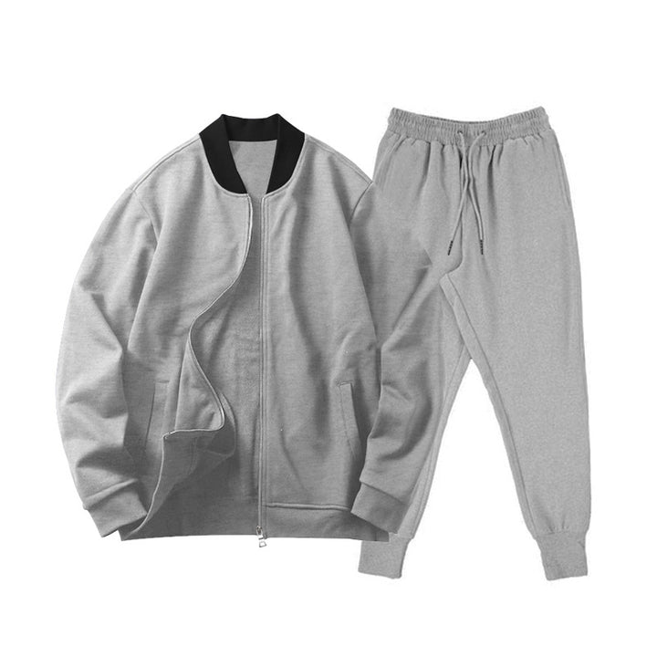 Herrer nan løst skåret sweatshirt sæt med lynlåset bomberjakke og konisk afsluttende joggingbukser i blød bomuldsfleece Skovae