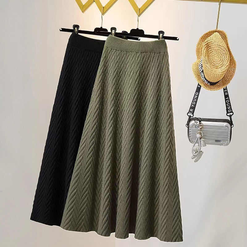 Kvinders elegante midi-nederdel med tekstureret chevronmønster Stilla