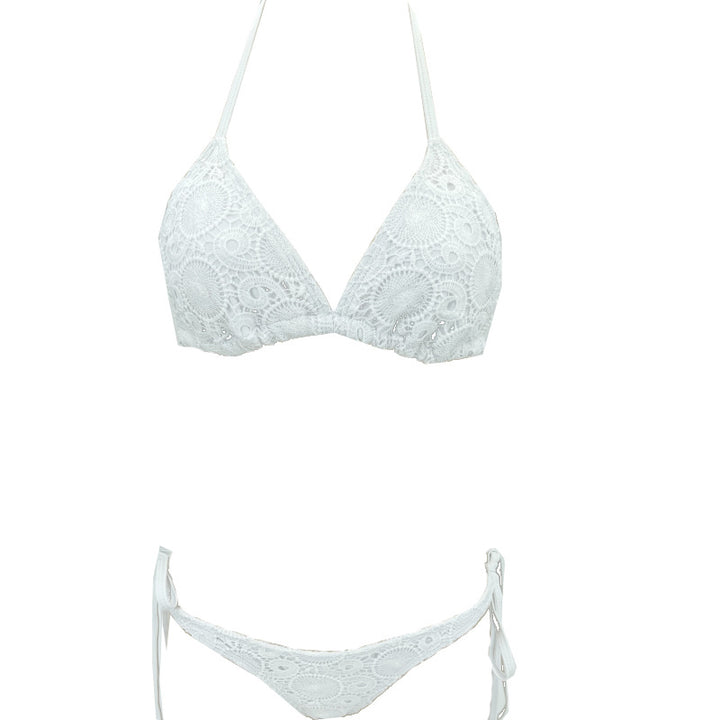 Dame Triangel-Bikini med elegant broderi og justerbare bindebånd Stilla