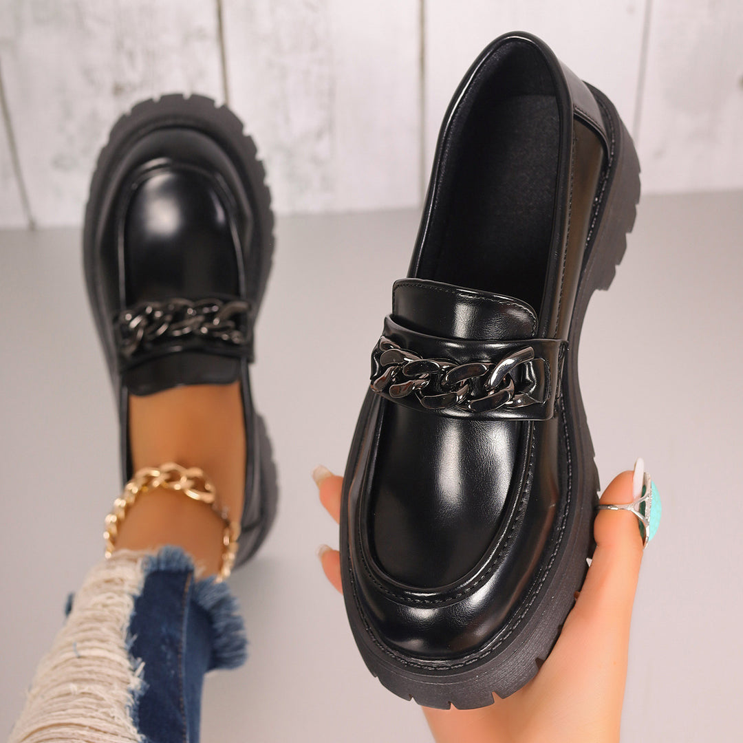 Dame Chunky Loafers med kæde-applikation og robust profil Stilla