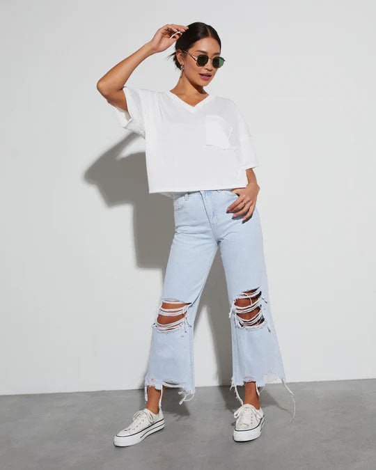 Dame moderigtigt Oversize T-shirt med brystlomme Stilla