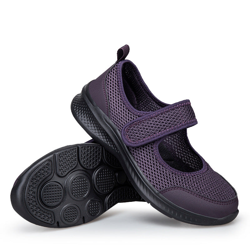 Dame nan Velcro-Sko med Ballerina-stil med åndbart mesh-overside og fleksibel let sål Skovae