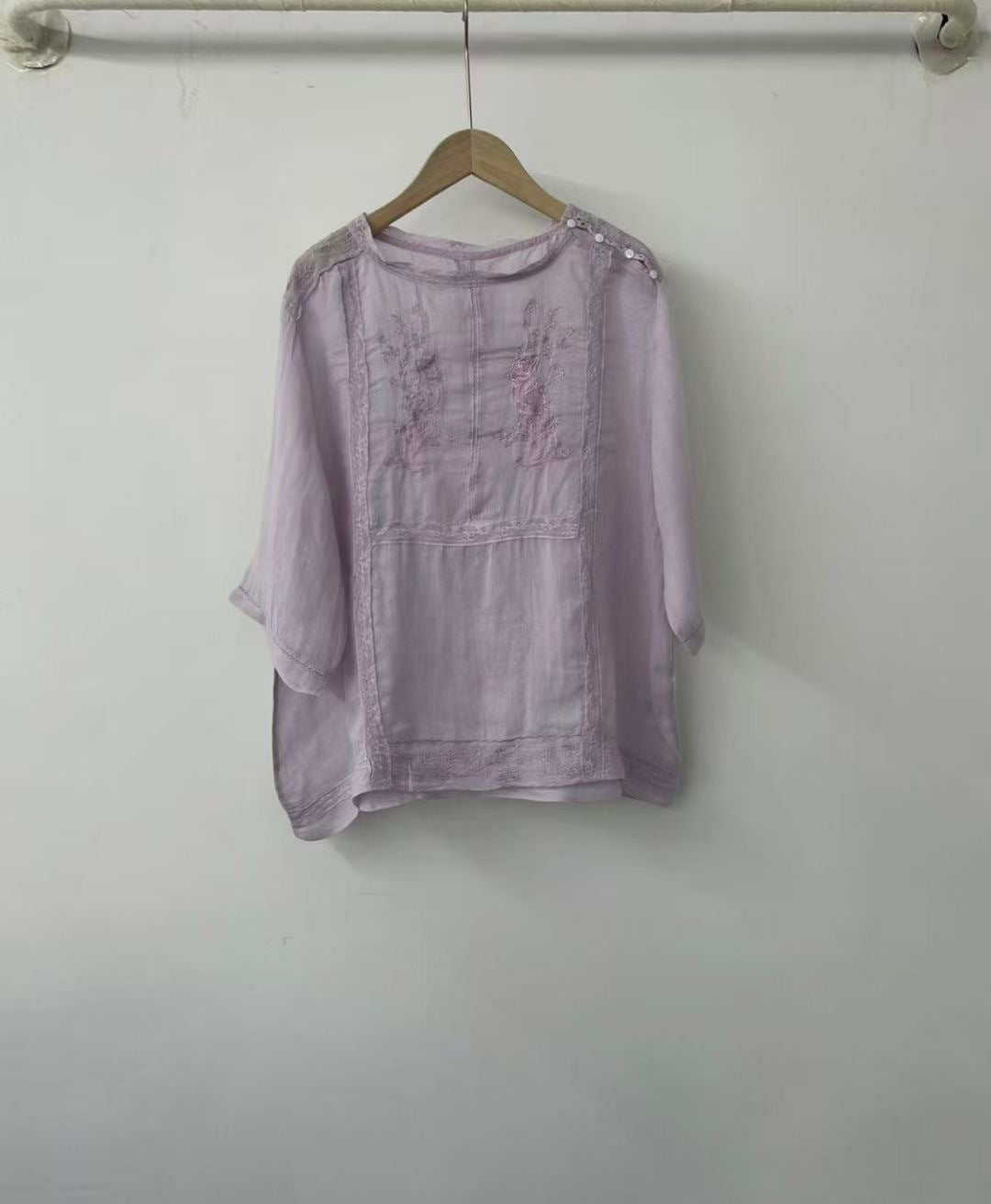 Kvinde Broderet Gennemsigtig Bluse Stilla