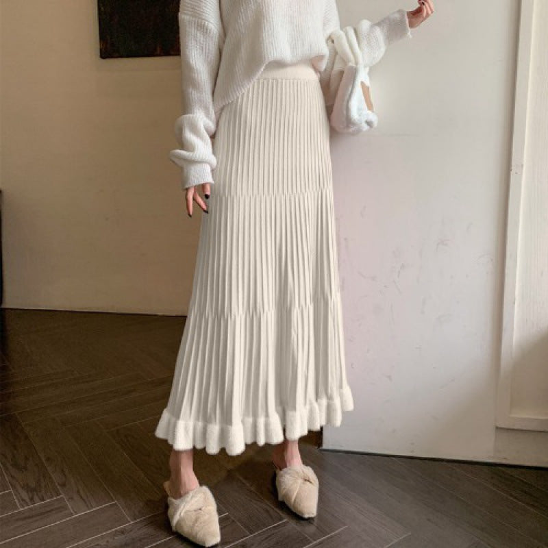 Kvinder Plisseret Midi Skirt med Voluminøs Kant og Elastisk Talje Stilla