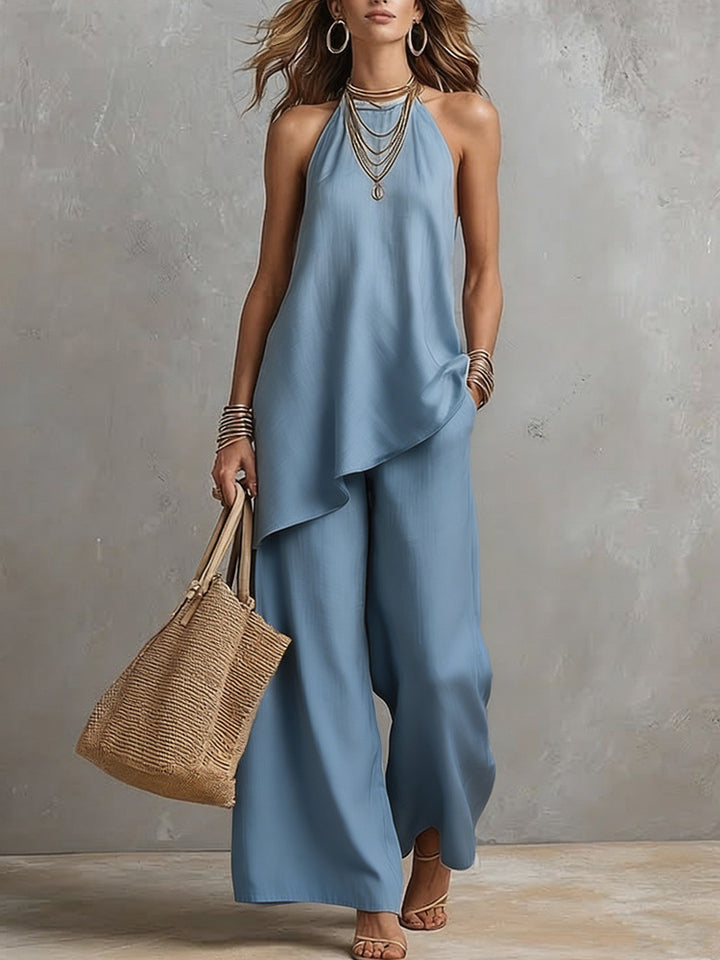 Dame luftig jumpsuit med asymmetrisk snit Skovae