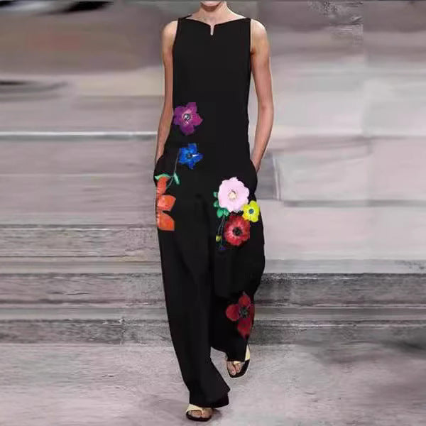 Dame Mode Jumpsuit med blomstret design og praktiske lommer Skovae
